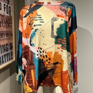 Graphic Orange and Green Long Sleeve Tunic